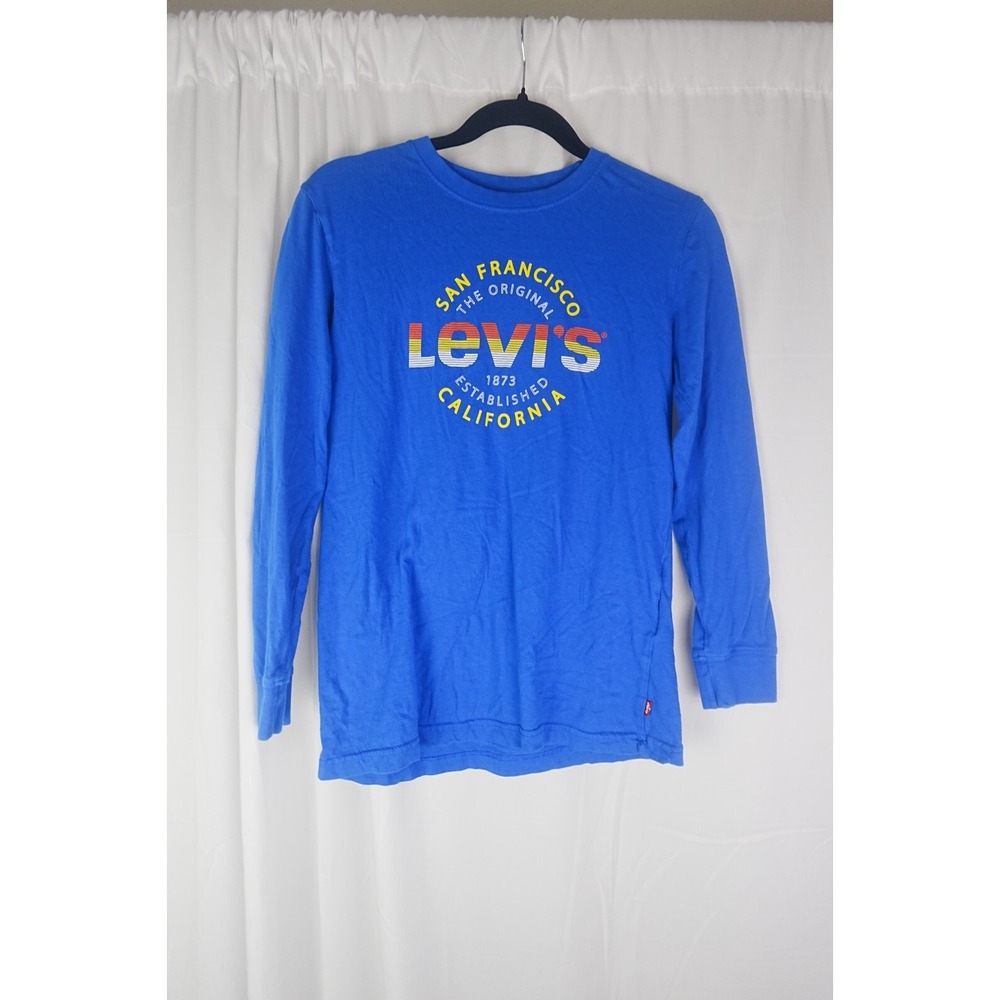 Levi's T-Shirt Boys Youth Large L Long Sleeve Crew Graphic Logo Blue‎ 12-13 yrs